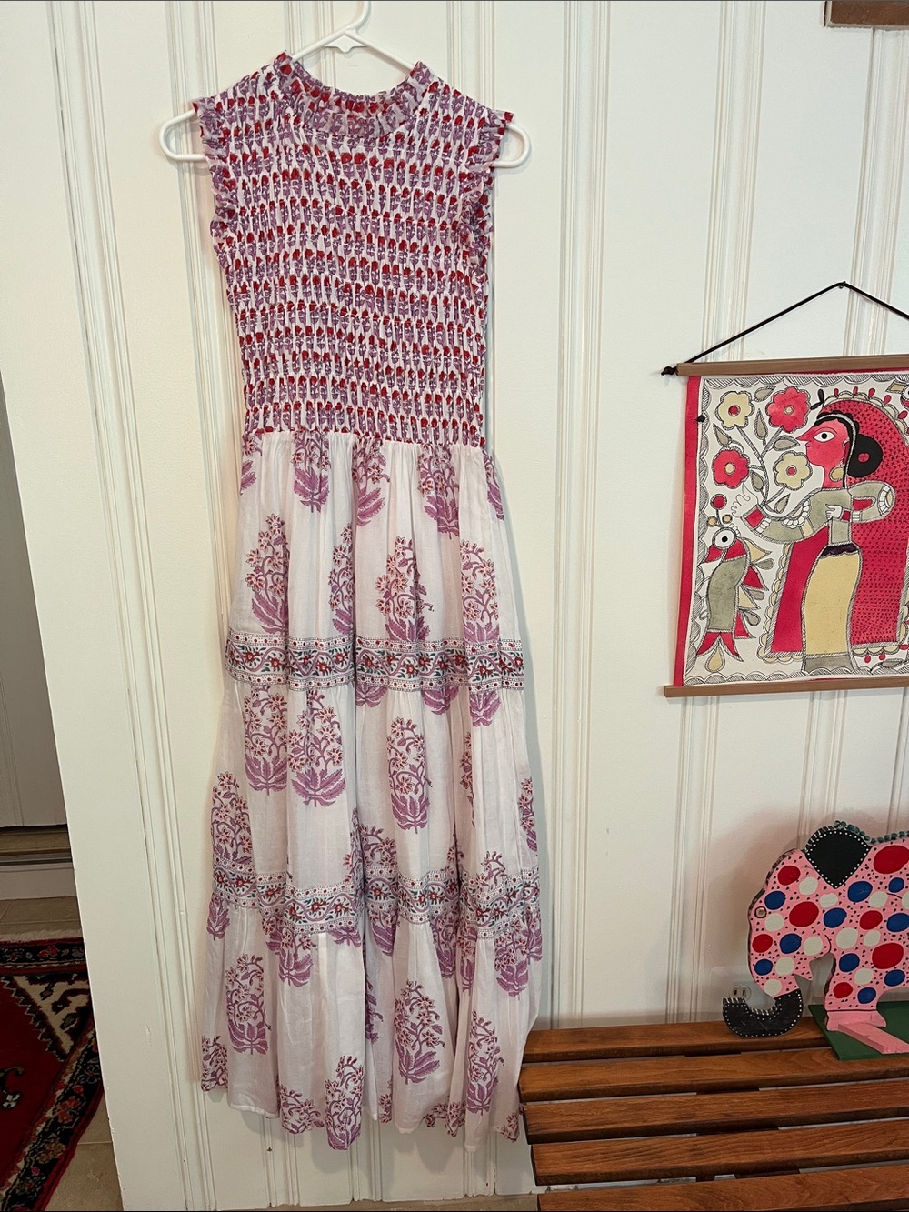 Like New OLIPHANT hand block printed cotton sleeveless maxi dress Sz XS